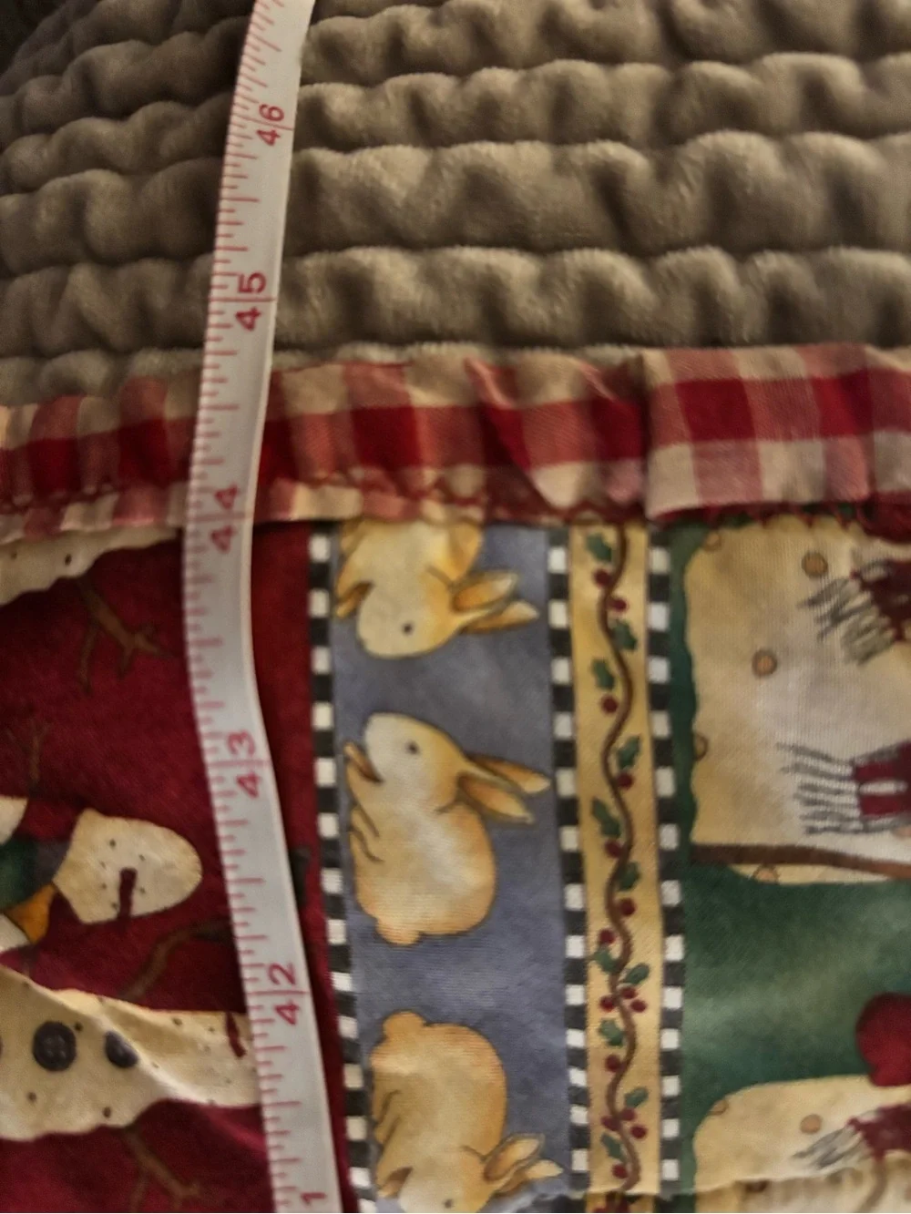 Cute Snowman Patchwork Quilt - Festive Red, Blue, Cream